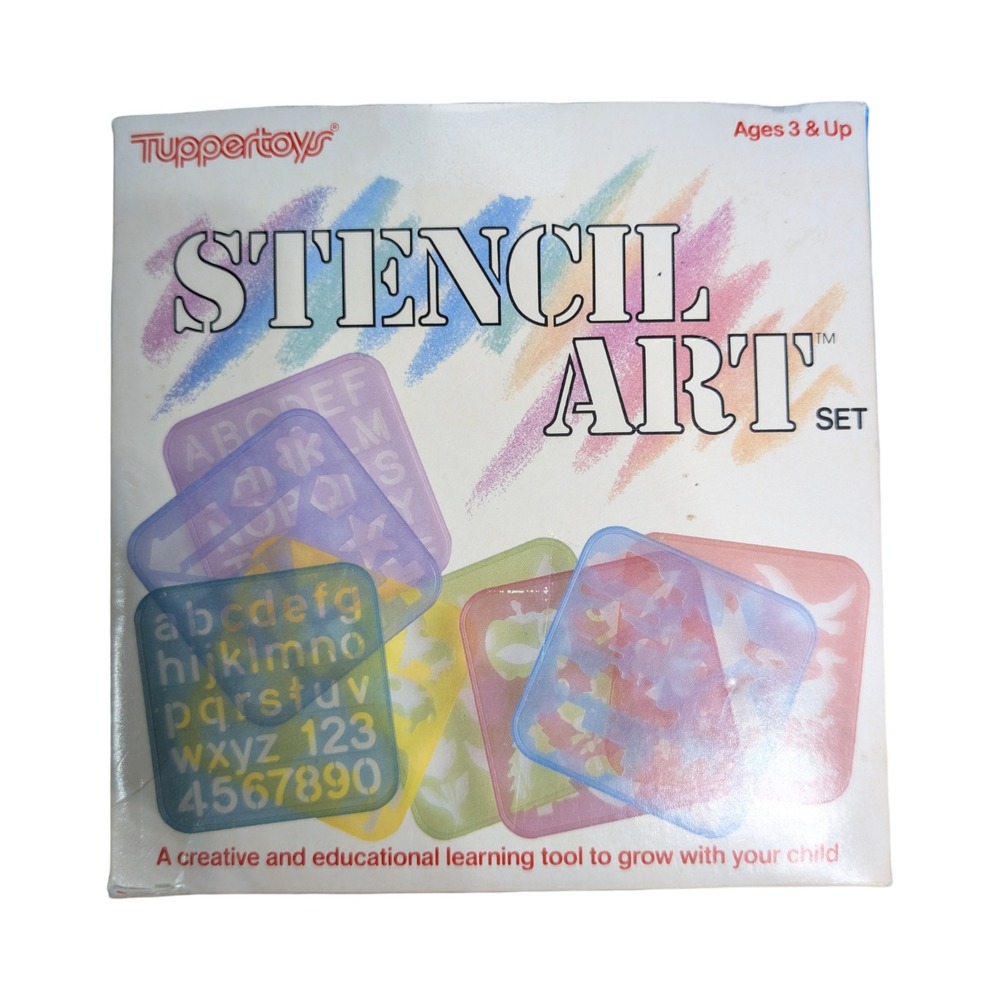 Vintage 1986 Tuppertoys Stencil Art Set | Complete 9-Piece Educational Drawing